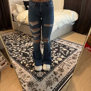 Hollister Dark Blue Distressed Flare Jeans